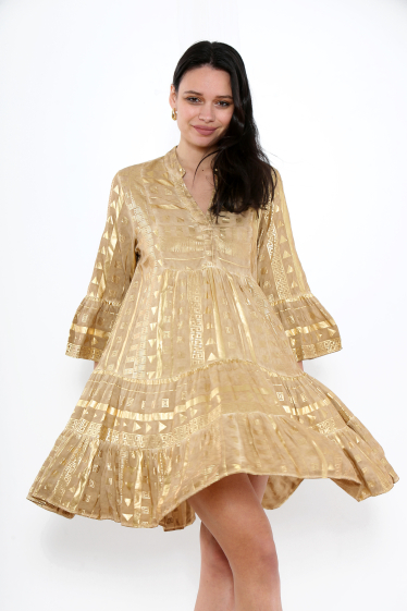 Wholesaler Last Queen - Flared cut tunic dress with print and gold effect