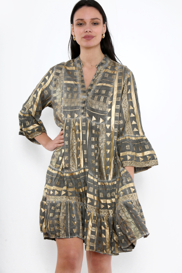 Wholesaler Last Queen - Flared cut tunic dress with print and gold effect