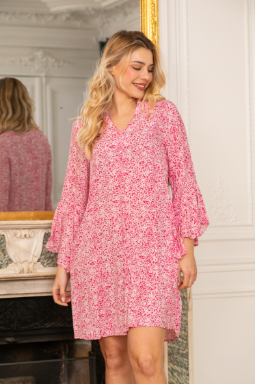 Wholesaler Last Queen - Tunic dress with V neckline, 3/4 ruffled sleeves