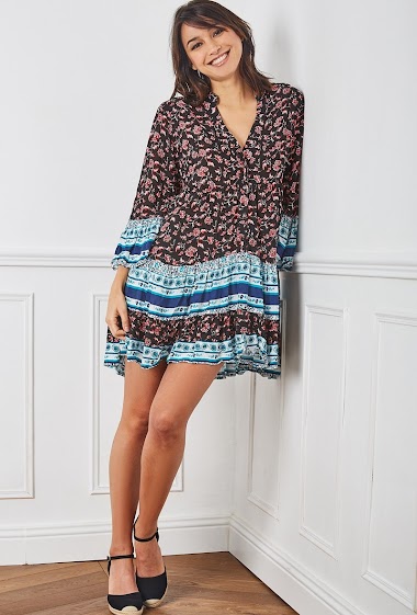 Wholesaler Last Queen - Flared tunic dress with bohemian print