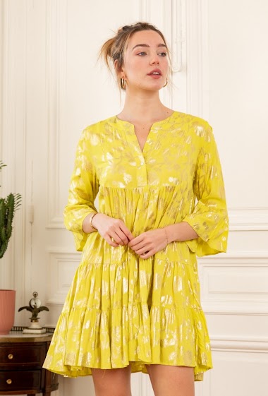 Wholesaler Last Queen - Flared V-neck tunic dress printed with gold effect