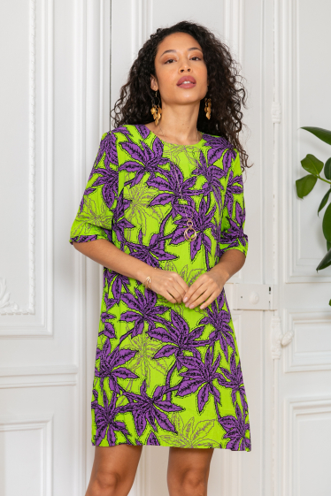 Wholesaler Last Queen - Flowing tunic dress with floral print, invisible pockets