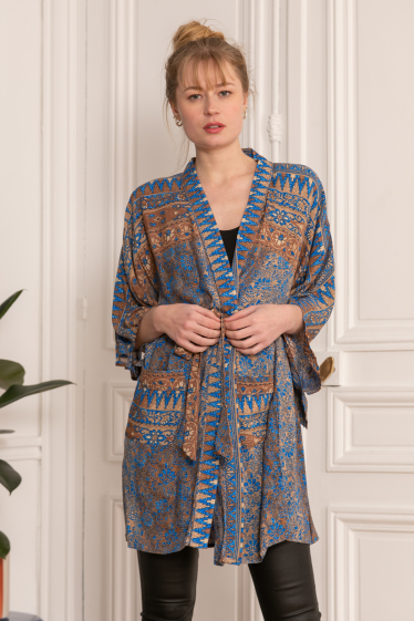 Wholesaler Last Queen - Bohemian printed tunic dress with cords decorated with bells