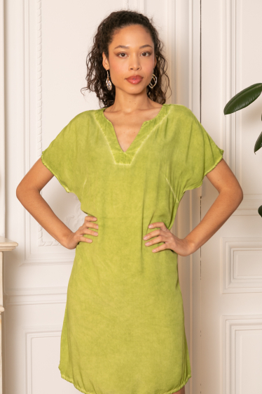 Wholesaler Last Queen - Washed style tunic dress with V neckline