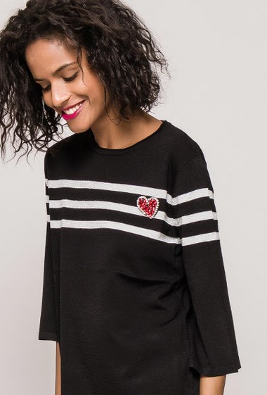 Wholesaler Laura & Laurent - Sweater with stripes and heart