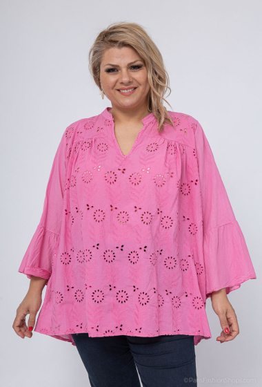 Wholesaler LAURA PARIS (MKL) - Embroidered cotton blouse with trumpet sleeves