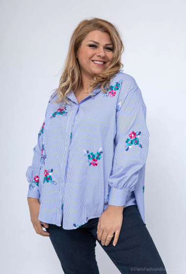 Wholesaler LAURA PARIS (MKL) - Striped shirt with embroidered flowers