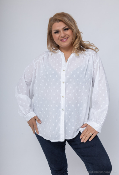 Wholesaler LAURA PARIS (MKL) - Cotton shirt / blouse with small flowers embroideries