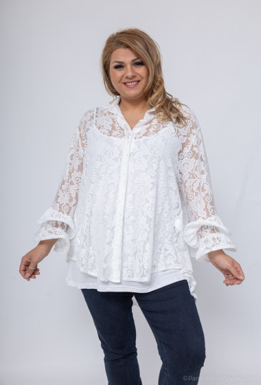 Wholesaler LAURA PARIS (MKL) - Lace shirt with puffed sleeves