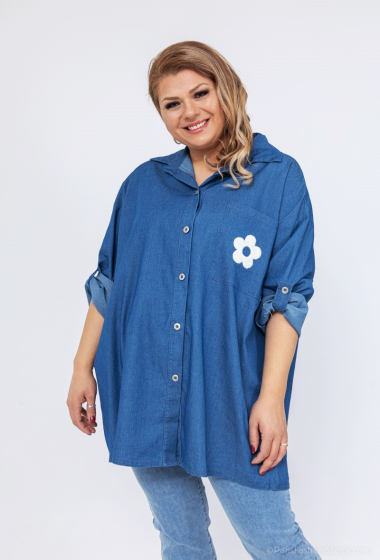 Wholesaler LAURA PARIS (MKL) - Loose denim shirt with a flower