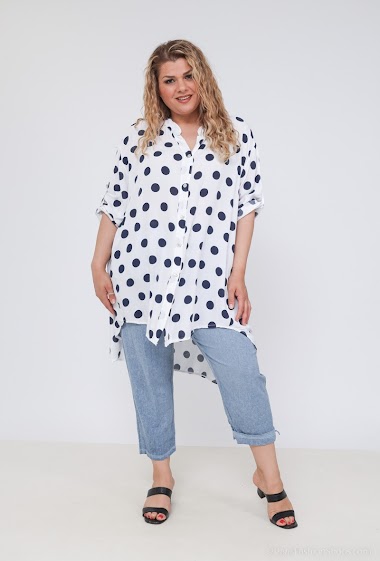Wholesaler LAURA PARIS (MKL) - Polka dot long shirt with asymmetrical length