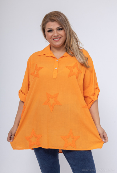 Wholesaler LAURA PARIS (MKL) - Short sleeves cotton shirt with stars embroideries