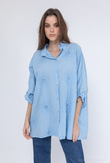 Wholesaler LAURA PARIS (MKL) - Cotton shirt with flower embroideries