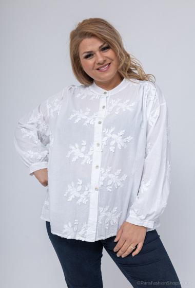 Mayorista LAURA PARIS (MKL) - Blusa de algodón con bordado vegetal en relieve