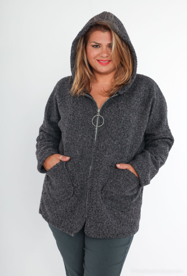 Wholesaler LAURA PARIS (MKL) - Short bouclé coat with zipper and hood