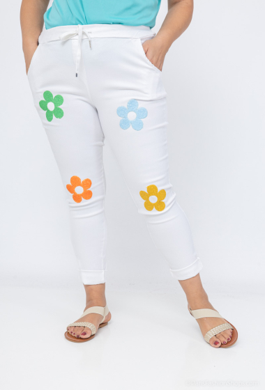 Wholesaler LAURA PARIS (MKL) - Elastic waist pants with 4 flowers.