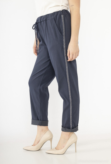 Wholesaler LAURA PARIS (MKL) - Slim cotton pants with silver band on the side