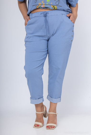 Wholesaler LAURA PARIS (MKL) - Ankle length elastic waist trousers with buttons