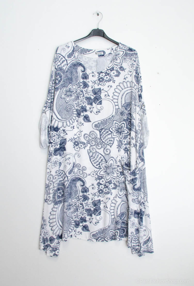 Wholesaler LAURA PARIS (MKL) - Round neck printed dress with one pocket