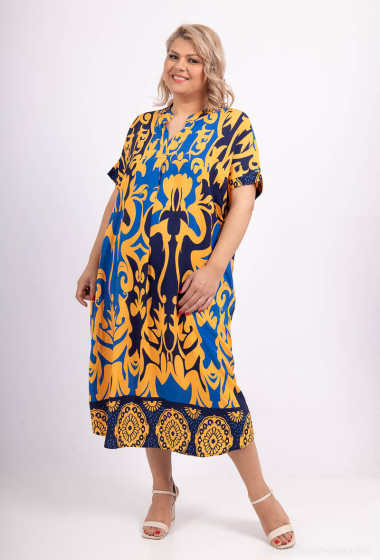 Großhändler LAURA PARIS (MKL) - Langes, fließendes Kleid mit grafischem Print