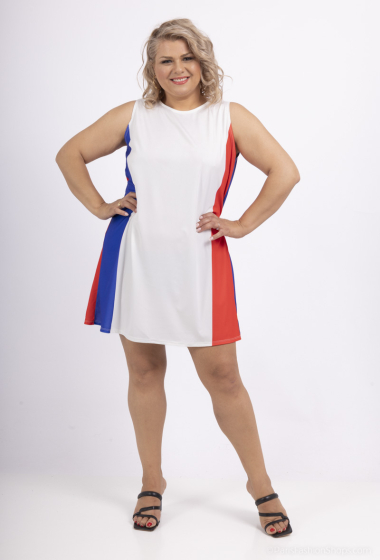 Mayorista LAURA PARIS (MKL) - Vestido trapecio tricolor sin mangas en punto de viscosa