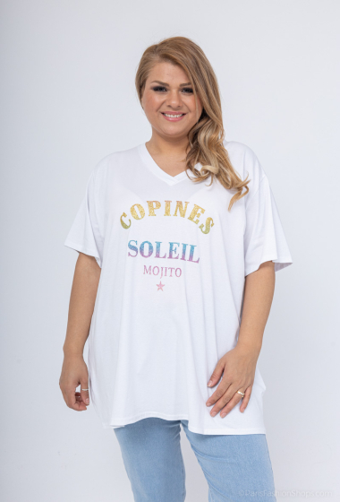 Grossiste LAURA PARIS (MKL) - T-shirt coton « Copines/Soleil/Mojito »