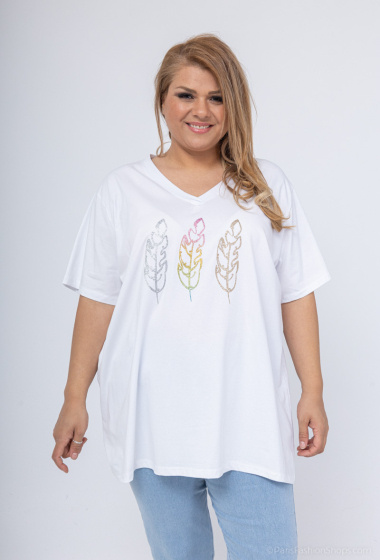 Wholesaler LAURA PARIS (MKL) - Feather print cotton t-shirt