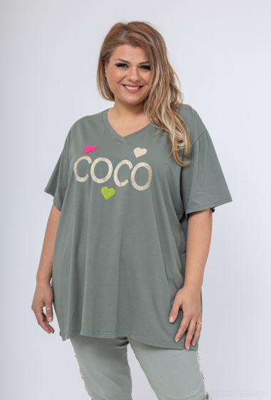 Grossiste LAURA PARIS (MKL) - T-shirt en coton col V  "Coco"