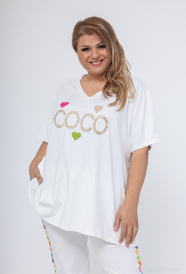 Grossiste LAURA PARIS (MKL) - T-shirt en coton col V  "Coco"