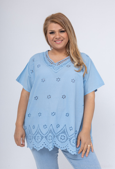 Wholesaler LAURA PARIS (MKL) - Cotton blouse with lace &  eyelet embroideries