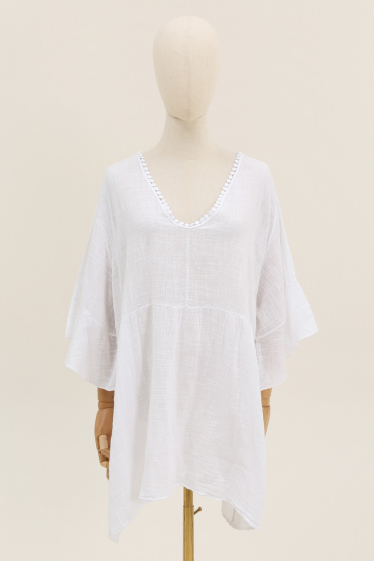 Wholesaler LAURA PARIS (MKL) - Light cotton blouse with trumpet sleeves