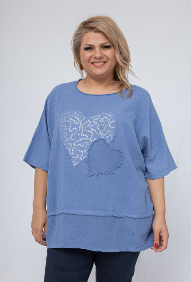 Wholesaler LAURA PARIS (MKL) - Linen/cotton tunic with heart embroideries