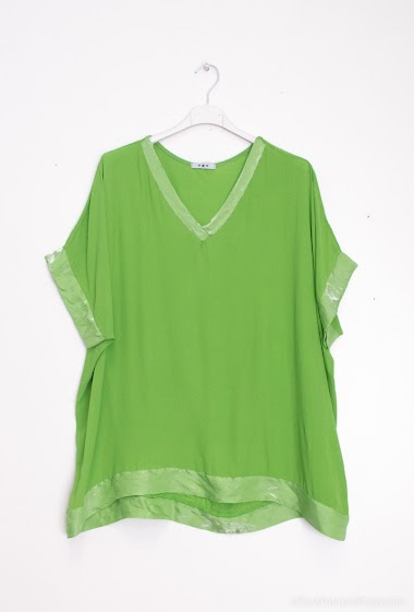 Wholesaler LAURA PARIS (MKL) - V-neck crepe blouse with satin edges