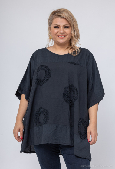 Wholesaler LAURA PARIS (MKL) - Light loose cotton tunic with circle embroideries