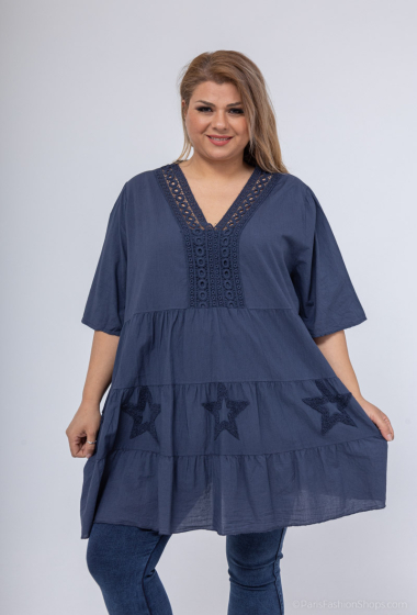 Wholesaler LAURA PARIS (MKL) - Long cotton blouse with overlay effect
