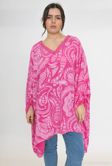 Wholesaler LAURA PARIS (MKL) - Oversized printed Vneck tunic with lace detail