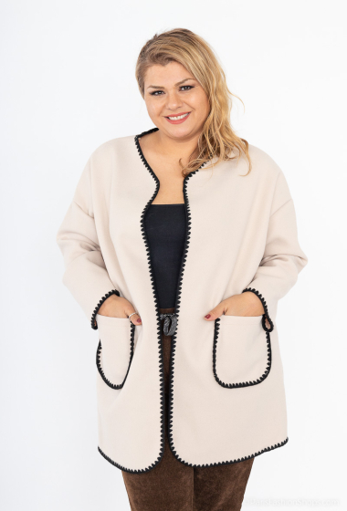 Wholesaler LAURA PARIS (MKL) - Wool touch open jacket/short coat with contrasting topstitching