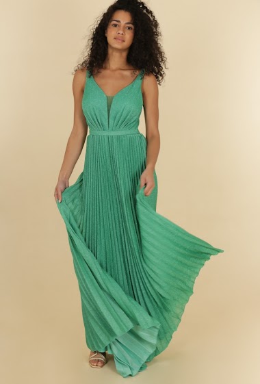 Wholesaler Lautinel - Shiny Pleated Evening Dress