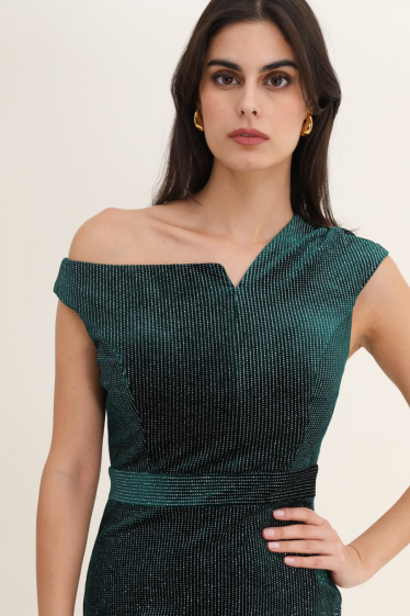 Wholesaler Lautinel - Velvet dress with rhinestones, asymmetrical fit