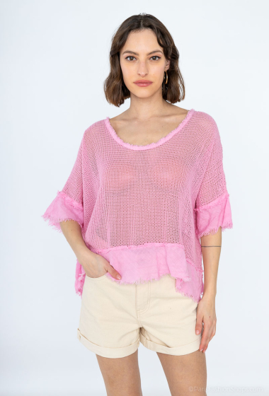 Wholesaler Léa & Luc - Openwork cotton blouse and linen bottom REF. 11932