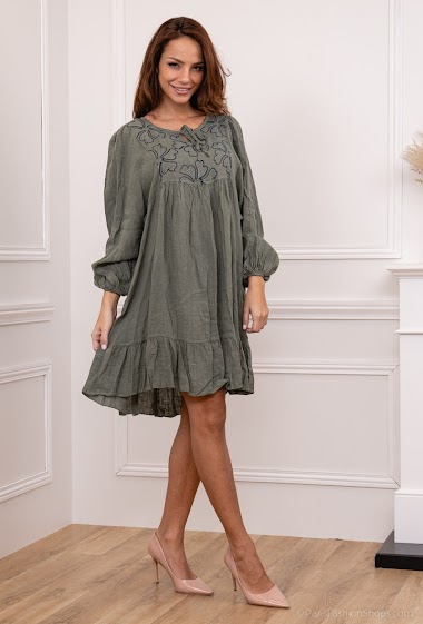 Wholesaler Léa & Luc - Linen dress with embroidery