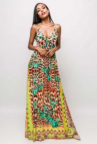 Wholesaler Léa & Luc - Maxi dress with leopard parttern and cross back