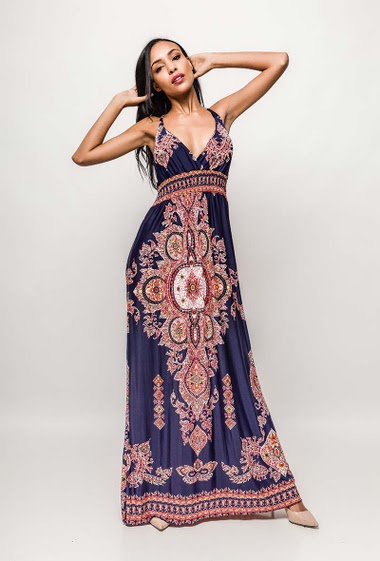 Wholesaler Léa & Luc - Maxi dress with parttern and cross back