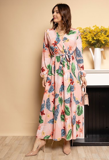 Großhändler Leana Mode - Wrap tropical printed dress