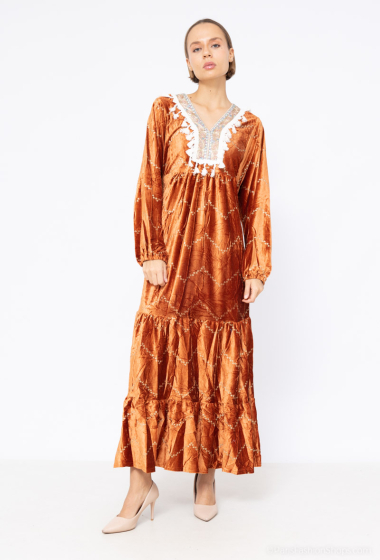Wholesaler Leana Mode - Striped velvet dress with gold print
