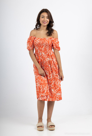 Wholesaler Leana Mode - Off-the-Shoulder Floral Print Midi Dress