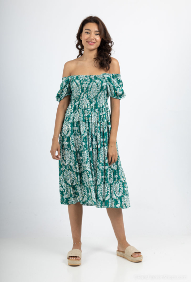 Wholesaler Leana Mode - Off-the-Shoulder Floral Print Midi Dress