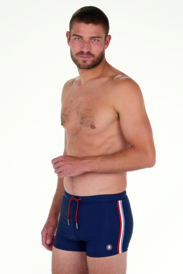Wholesaler LEMON BAY by France Denim - Plain Swim Boxer Shorts with Tricolor Stripe