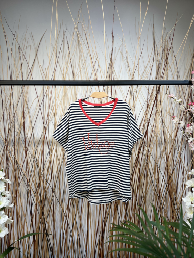 Großhändler L'Emotion - „Vintage“ besticktes Matrosen-T-Shirt aus 100 % Baumwolle