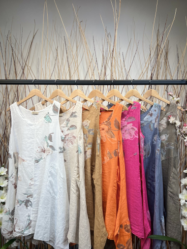 Wholesaler L'Emotion - 100% Linen tunic with floral print